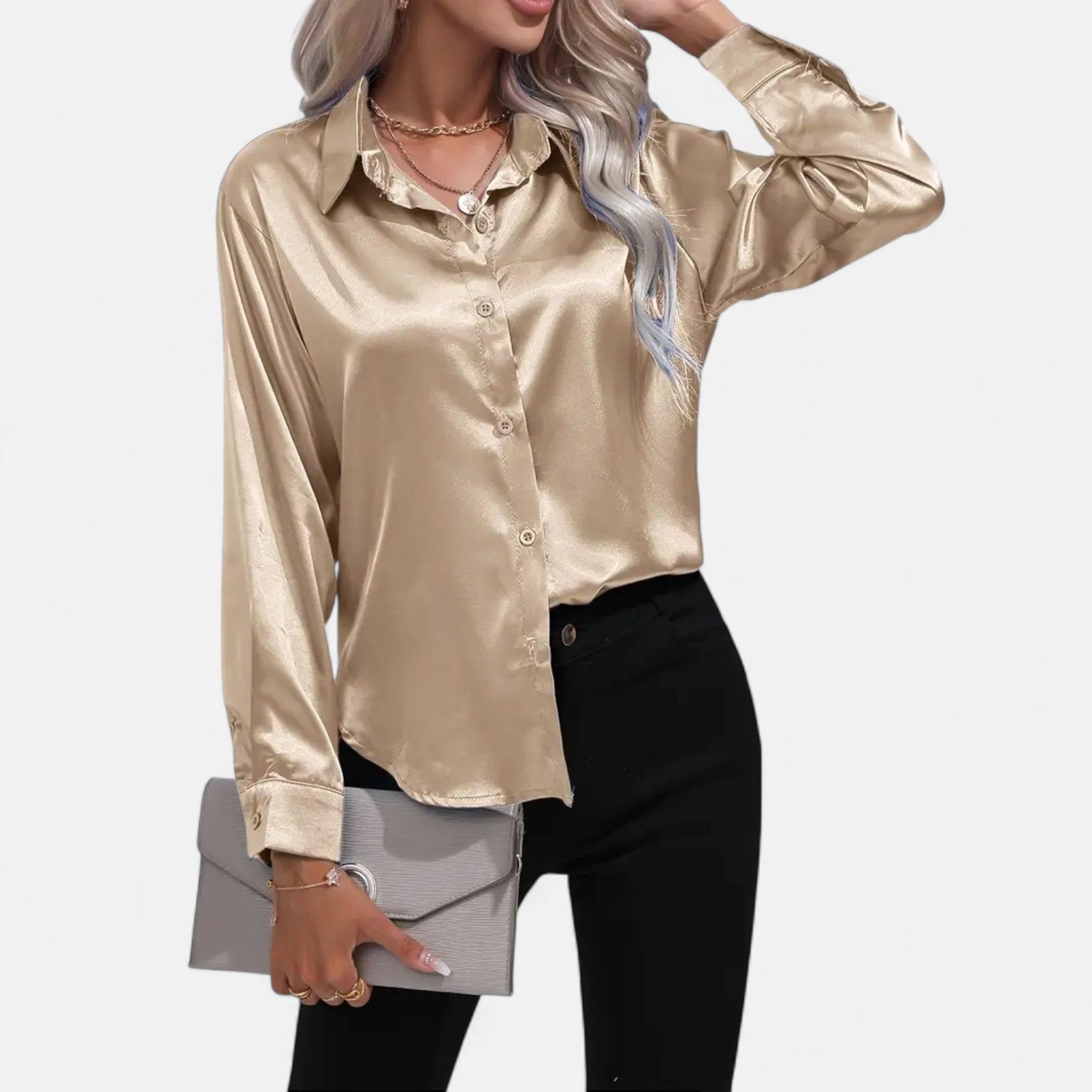 Elvaine | Women’s Satin Shirt – Notched Collar Elegance