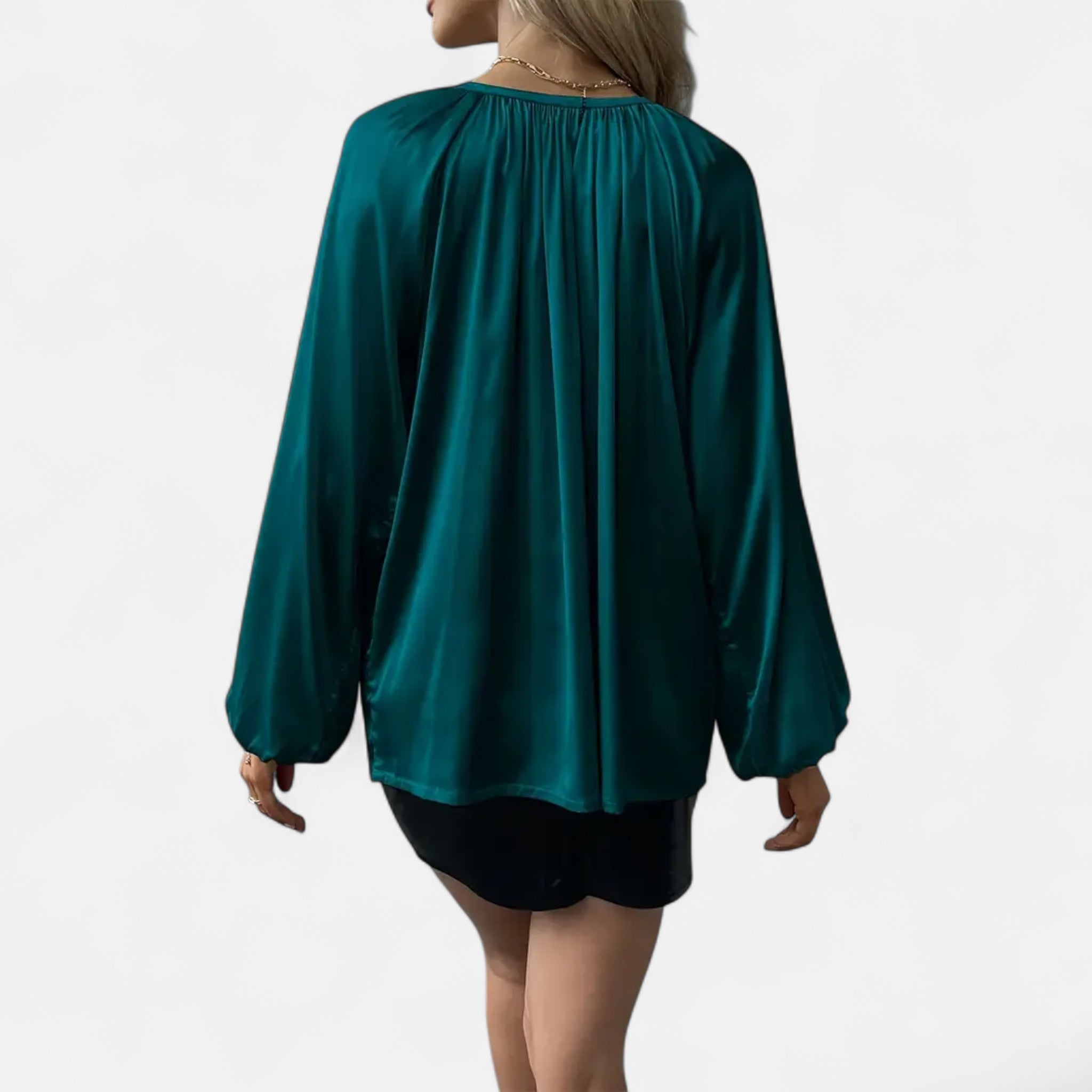 Elvaine | Women’s Satin Blouse – Green Tie-Front Elegance