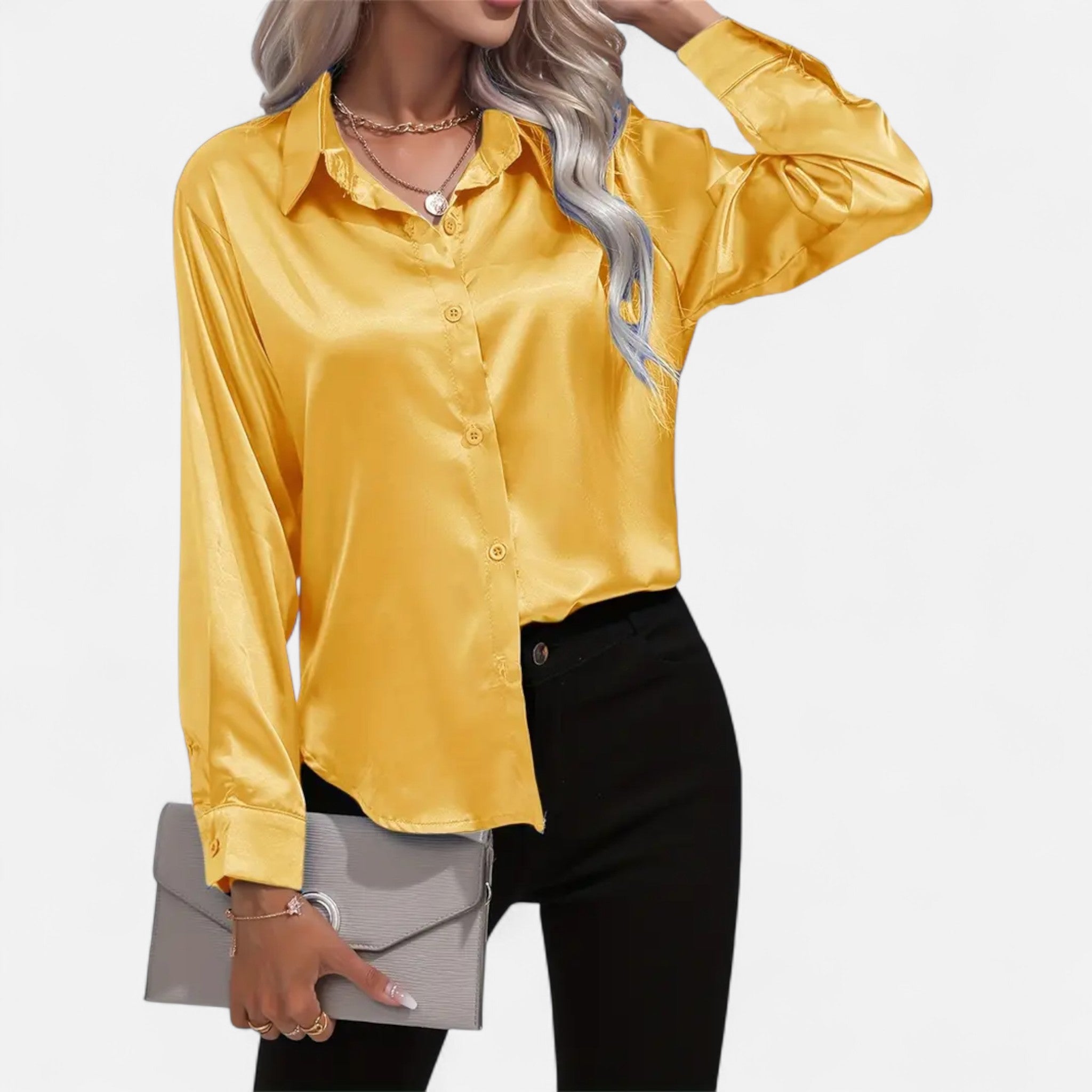 Elvaine | Women’s Satin Shirt – Notched Collar Elegance