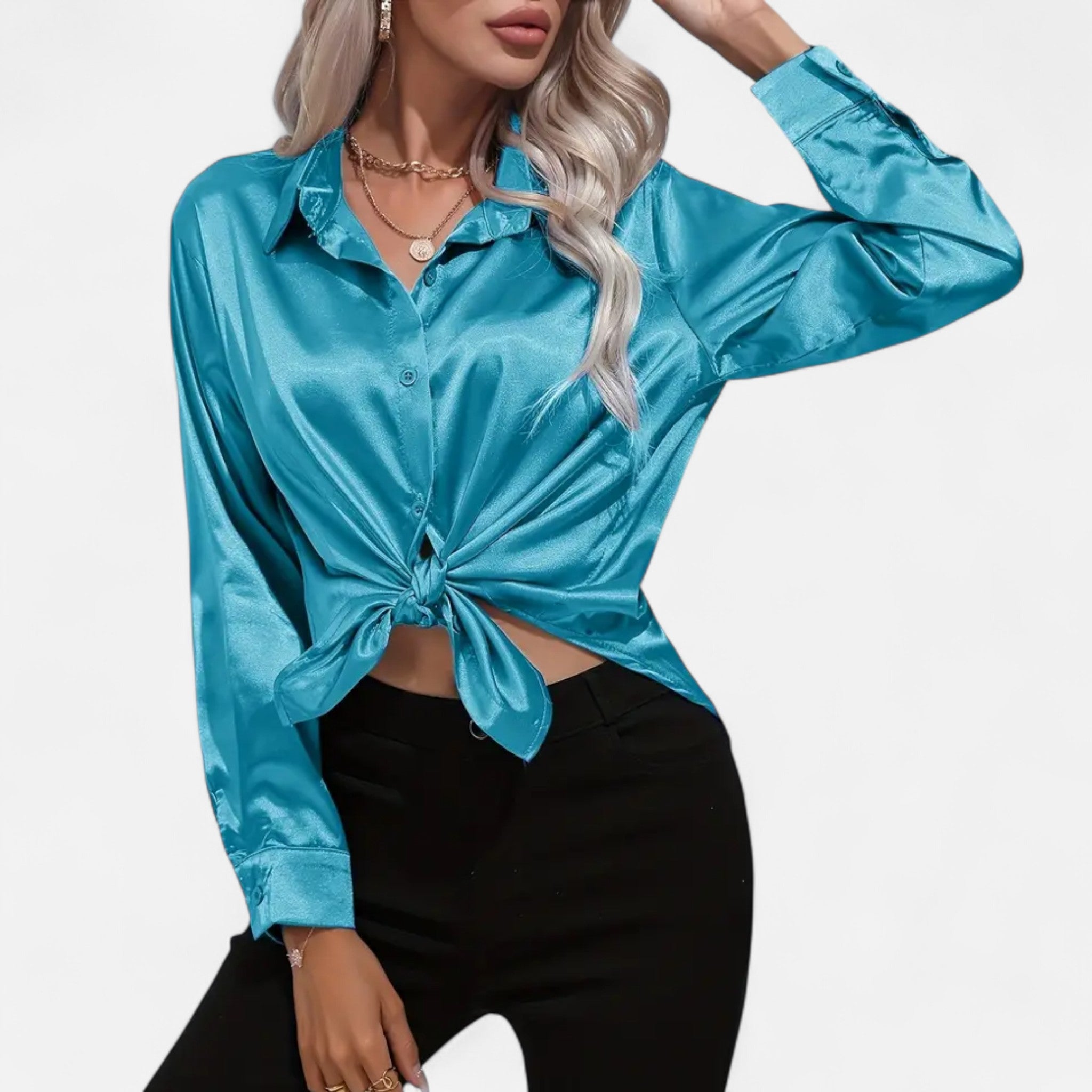 Elvaine | Women’s Satin Shirt – Notched Collar Elegance