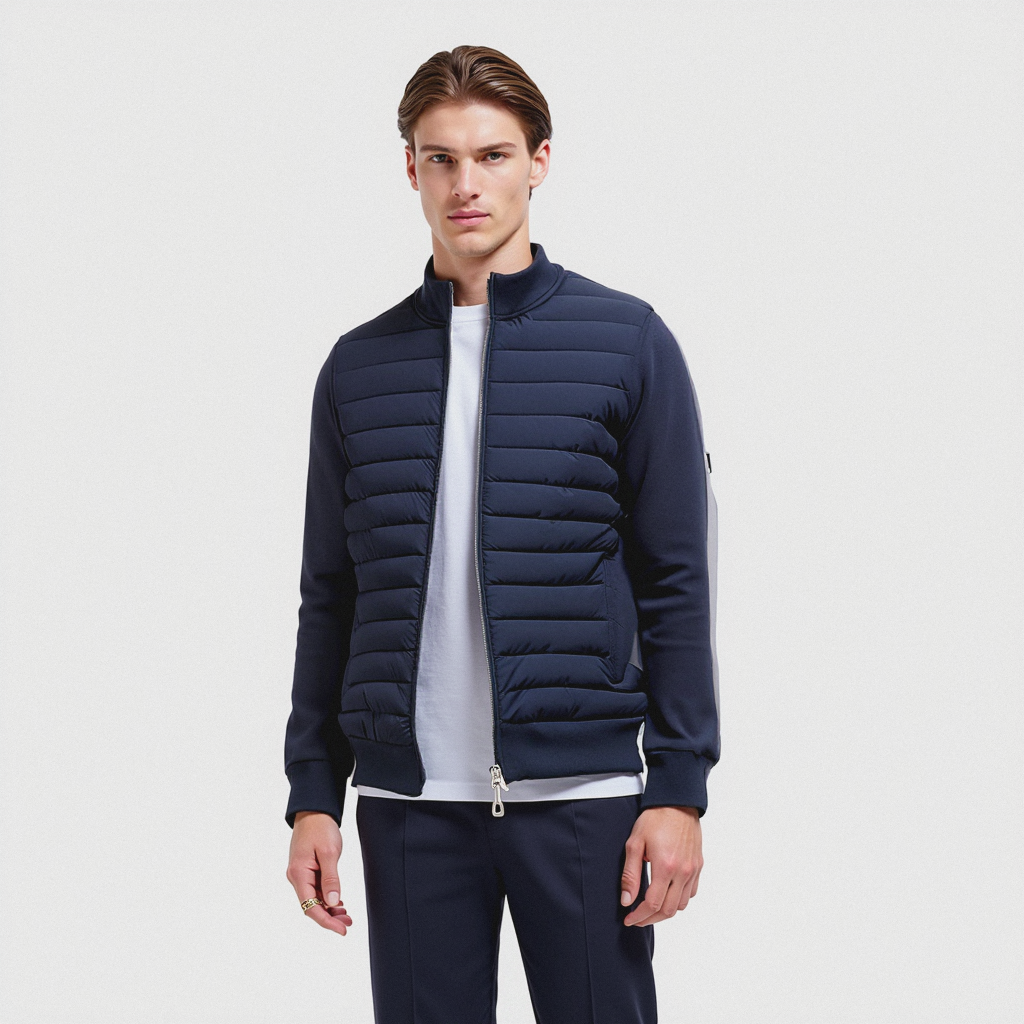 Lightweight Stand Collar Coat For Men Fashion Stitching Knitted Jacket Winter Outwear